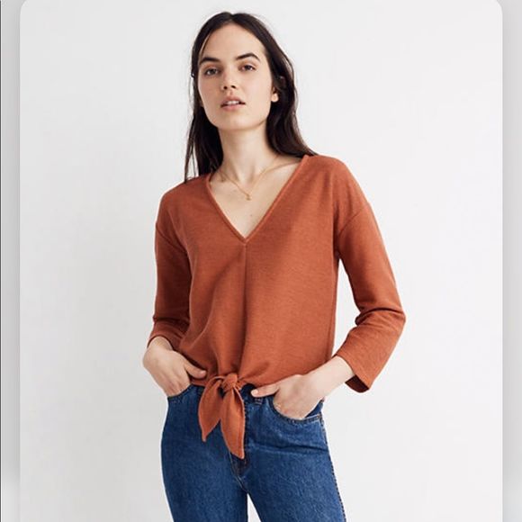 Madewell Tops - MADEWELL burnt orange long sleeve tie front top